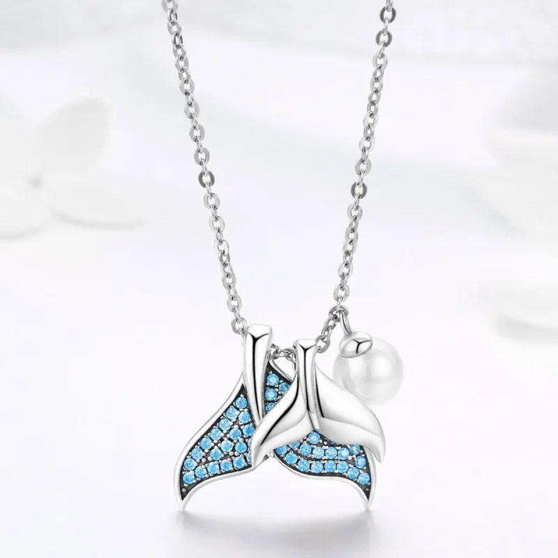 (slika za) Srebrna ogrlica v slogu Pandora Solze morske deklice - SCN309 - Ogled 2