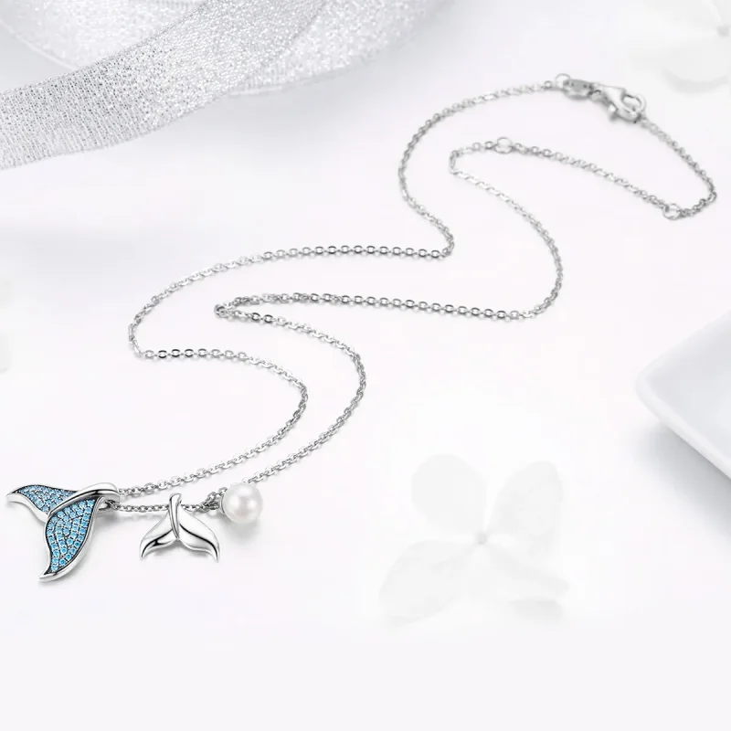 (slika za) Srebrna ogrlica v slogu Pandora Solze morske deklice - SCN309 - Ogled 5