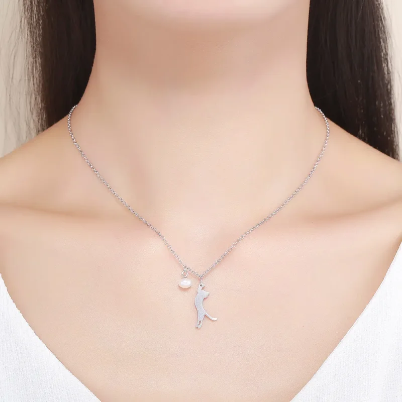 (slika za) Srebrna ogrlica z igrivim muckom v stilu Pandora - SCN175 - Ogled 8