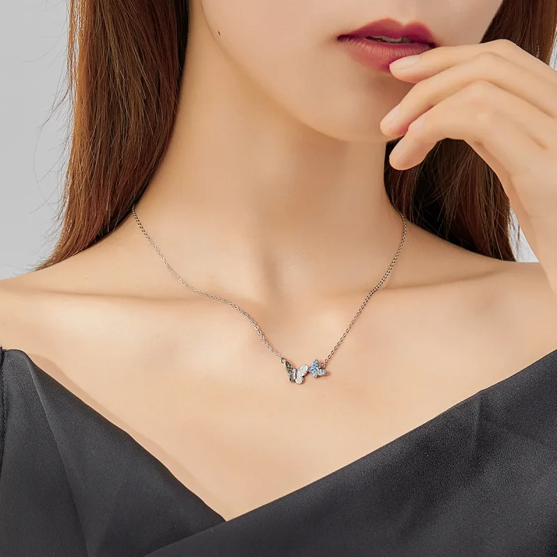 (slika za) Srebrna ogrlica z metulji v stilu Pandora - SCN384 - Ogled 6