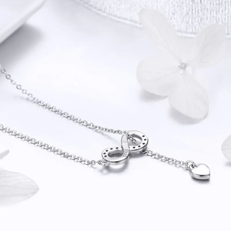 (slika za) Srebrna ogrlica z neskončnimi obeski v stilu Pandora - SCN223 - Ogled 3