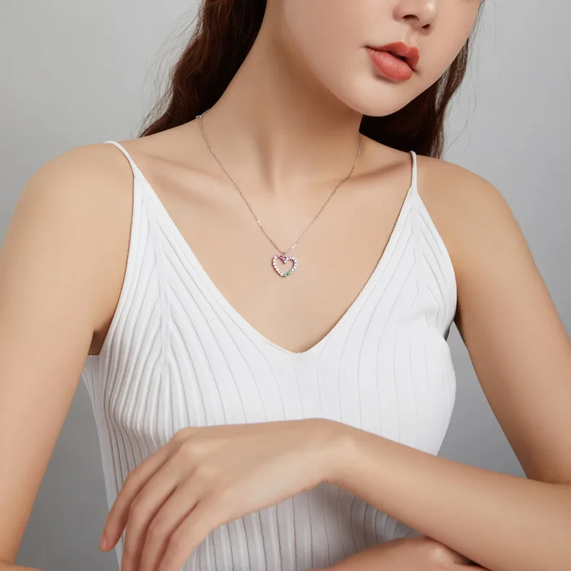 (slika za) Srebrna ogrlica z obeskom v slogu Pandora Love of Rainbow - SCN449 - Ogled 9