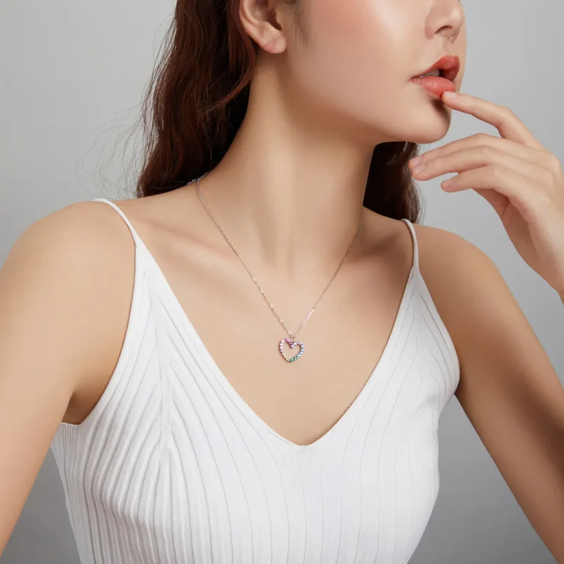 (slika za) Srebrna ogrlica z obeskom v slogu Pandora Love of Rainbow - SCN449 - Ogled 10