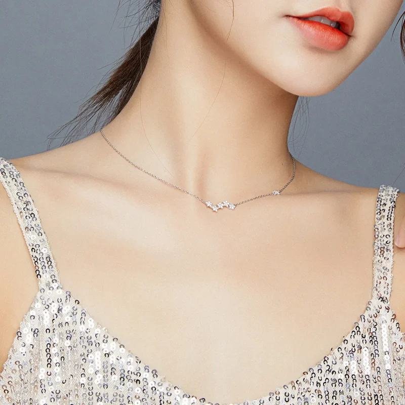 (slika za) Srebrna ogrlica z obeskom z utripajočimi zvezdami v stilu Pandora - SCN419 - Ogled 7