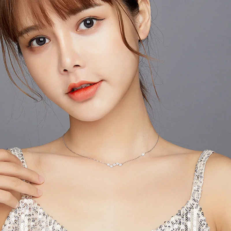 (slika za) Srebrna ogrlica z obeskom z utripajočimi zvezdami v stilu Pandora - SCN419 - Ogled 8