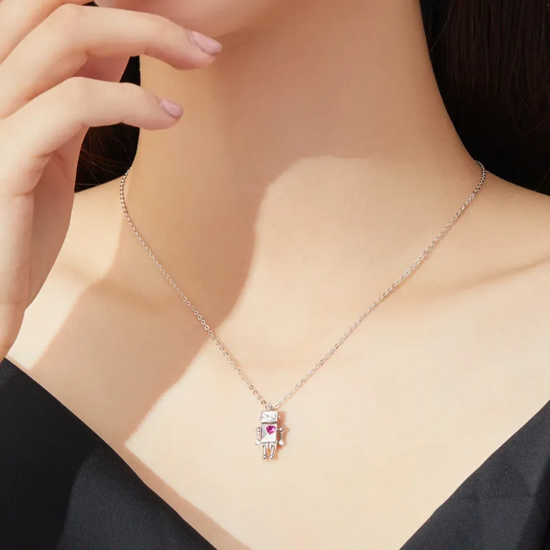 (slika za) Srebrna ogrlica z robotom ljubezni v stilu Pandora - SCN388 - Ogled 5