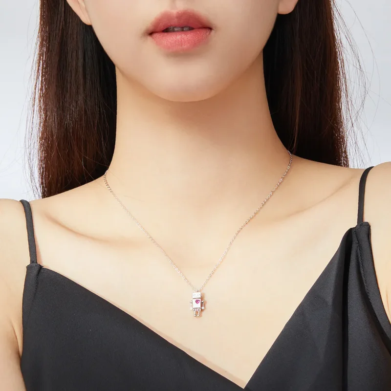 (slika za) Srebrna ogrlica z robotom ljubezni v stilu Pandora - SCN388 - Ogled 7