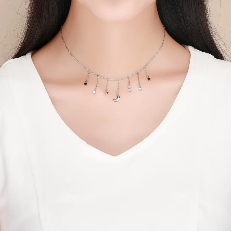 (slika za) Srebrna ogrlica z zvezdnim nebom v stilu Pandora - SCN301 - Ogled 6