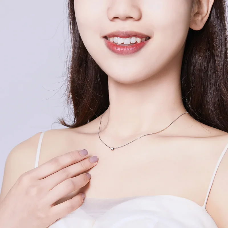 (slika za) Srebrna preprosta ogrlica z obeskom iz fižola v stilu Pandora - BSN097 - Ogled 6