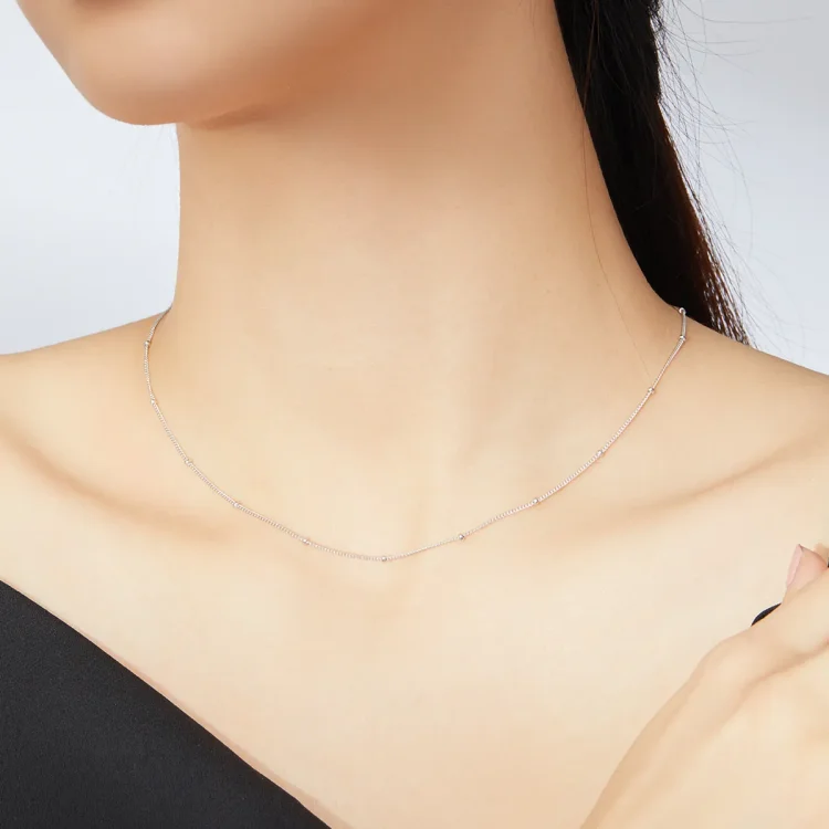 Srebrne majhne kroglice v slogu Pandora Basic Chain Ogrlice Verižica - SCN391