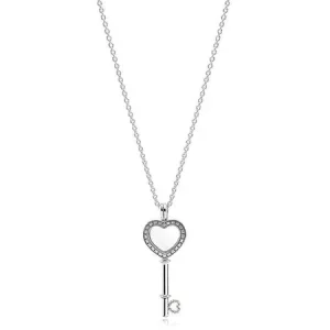 (slika za) PANDORA Lebdeči medaljon, ogrlica s ključem v obliki srca, prozoren safir CZ - 396581CZ