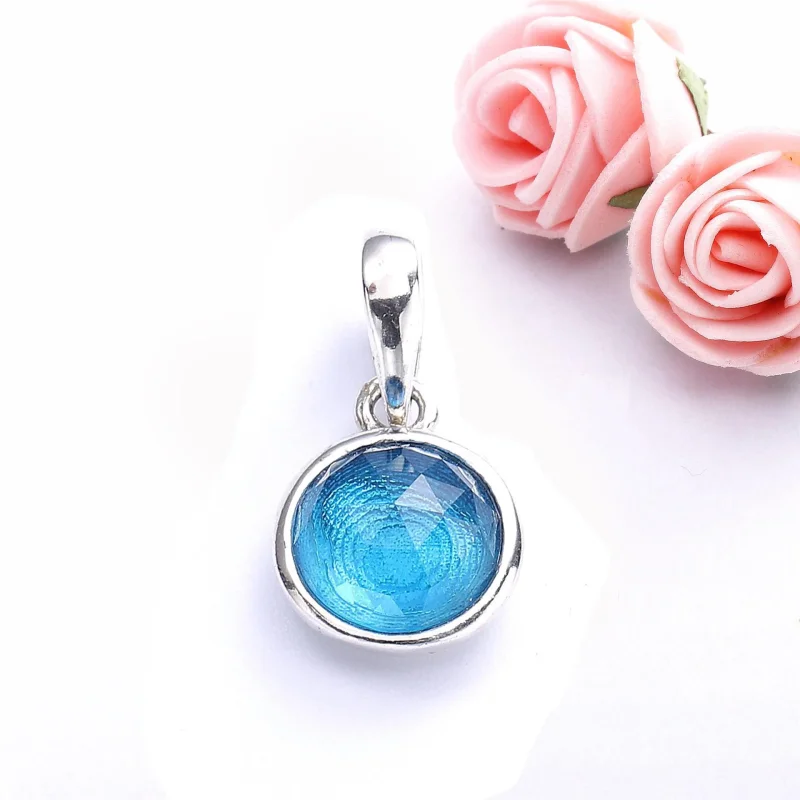 (slika za) PANDORA March Droplet, Aqua Blue Crystal Pendant - 390396NAB - Ogled 2