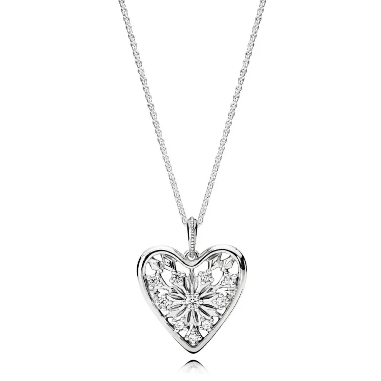 PANDORA Ogrlica z obeskom Heart of Winter, prozorna CZ - 396369CZ-80