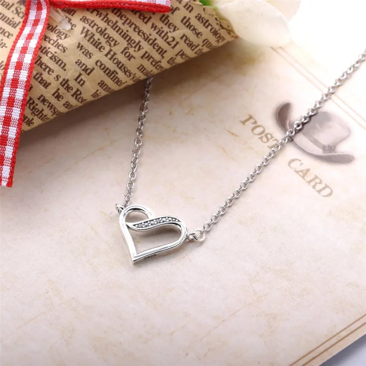 PANDORA Ribbons of Love, prozorna ogrlica z obeskom CZ - 590535CZ-45
