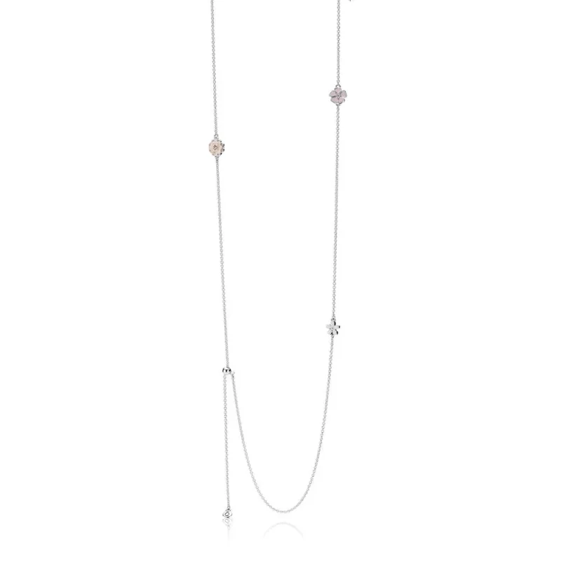 (slika za) PANDORA Verižica za ogrlico Poetic Blooms, mešani emajli, prozoren CZ in rdečilo - Ogled 2