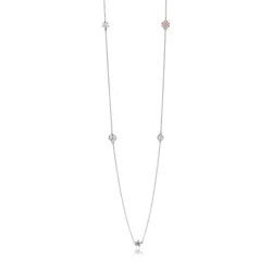 PANDORA Verižica za ogrlico Poetic Blooms, mešani emajli, prozoren CZ in rdečilo Pink Crys - 590518ENMX