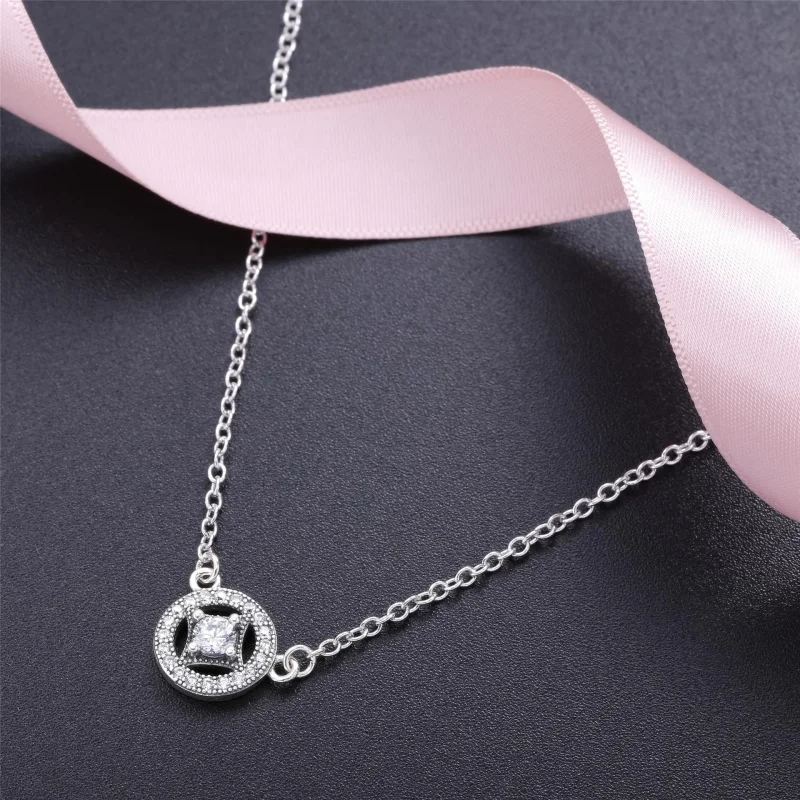 (slika za) PANDORA Vintage Allure, prozorna ogrlica z obeskom CZ - 590523CZ-45 - Ogled 3