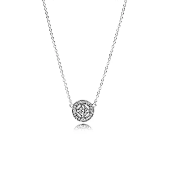 (slika za) PANDORA Vintage Allure, prozorna ogrlica z obeskom CZ - 590523CZ-45