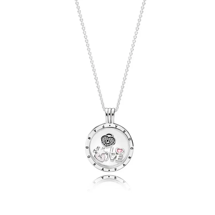 Srednji lebdeči medaljon PANDORA in ogrlica Forever Hearts Petites - R800063