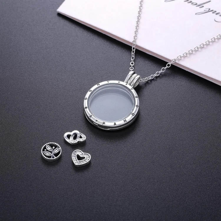 Velik lebdeči medaljon PANDORA in ogrlica Love & Family Petites - R800064