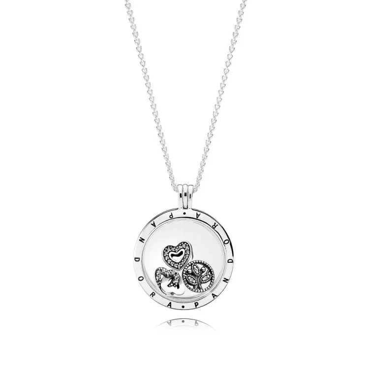 Velik lebdeči medaljon PANDORA in ogrlica Love & Family Petites - R800064