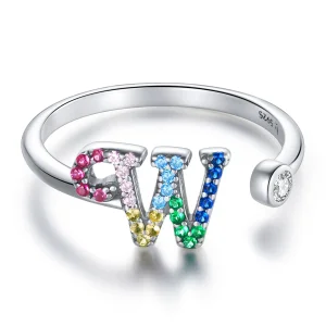 (slika za) Barvit odprt prstan s črko W v slogu Pandora - SCR723-W