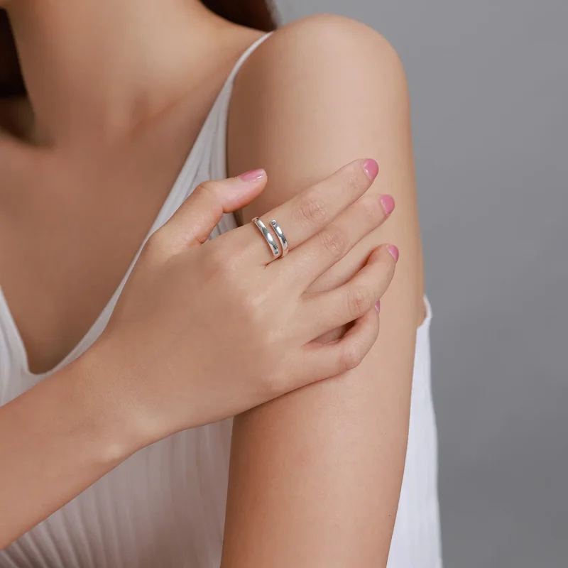 (slika za) Dvojni odprti prstan z graviranim slogom Pandora - SCR747 - Ogled 6