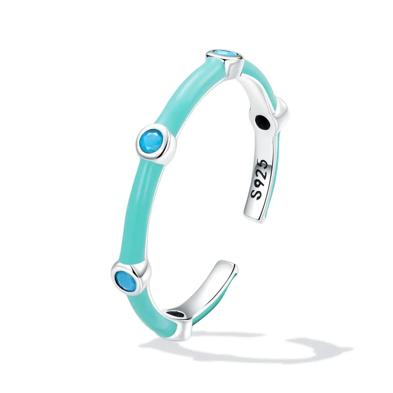 (slika za) Nežen turkizen odprt prstan v stilu Pandora - SCR813 - Ogled 2