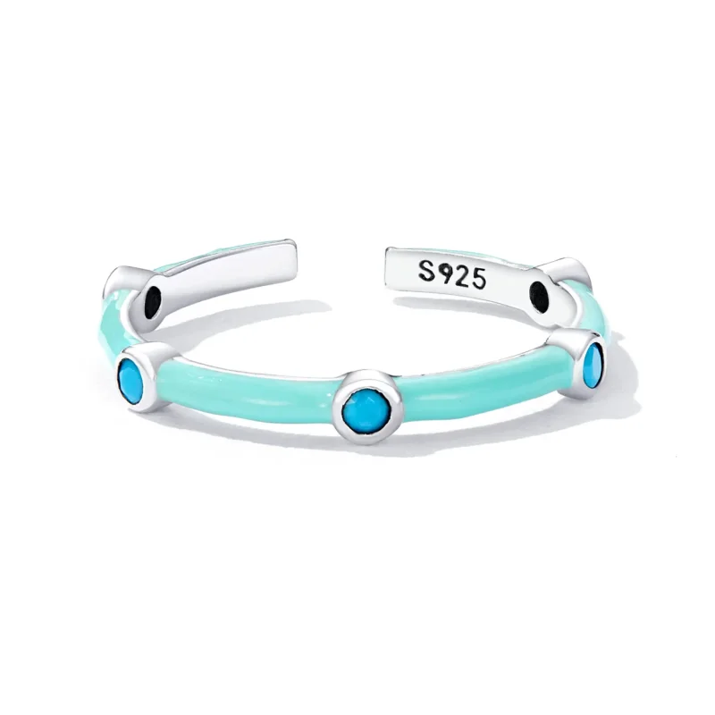 (slika za) Nežen turkizen odprt prstan v stilu Pandora - SCR813 - Ogled 3