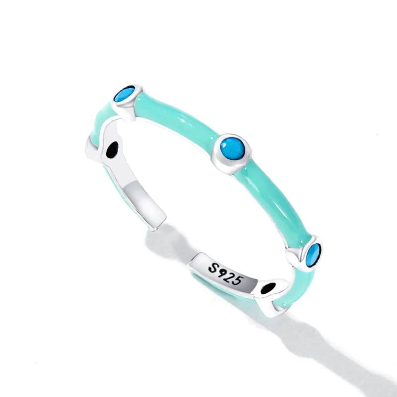 (slika za) Nežen turkizen odprt prstan v stilu Pandora - SCR813 - Ogled 5