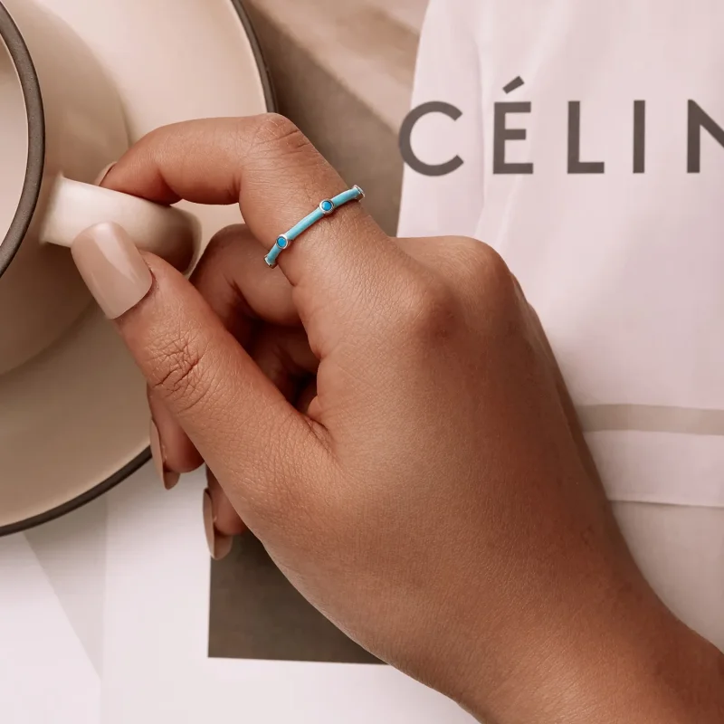 (slika za) Nežen turkizen odprt prstan v stilu Pandora - SCR813 - Ogled 8