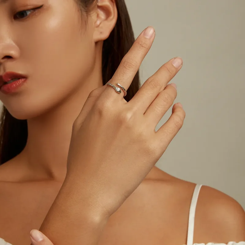 (slika za) Odprt prstan Pandora Style Retro Spirit Snake - SCR798 - Ogled 6