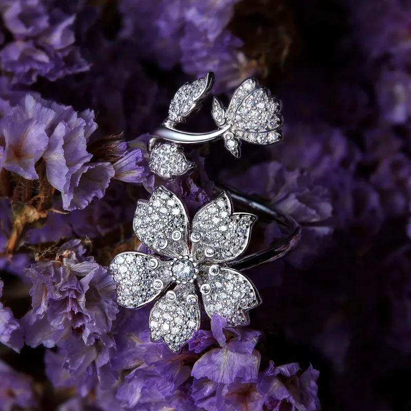 (slika za) Odprt prstan s češnjevimi cvetovi v stilu Pandora - BSR076 - Ogled 2