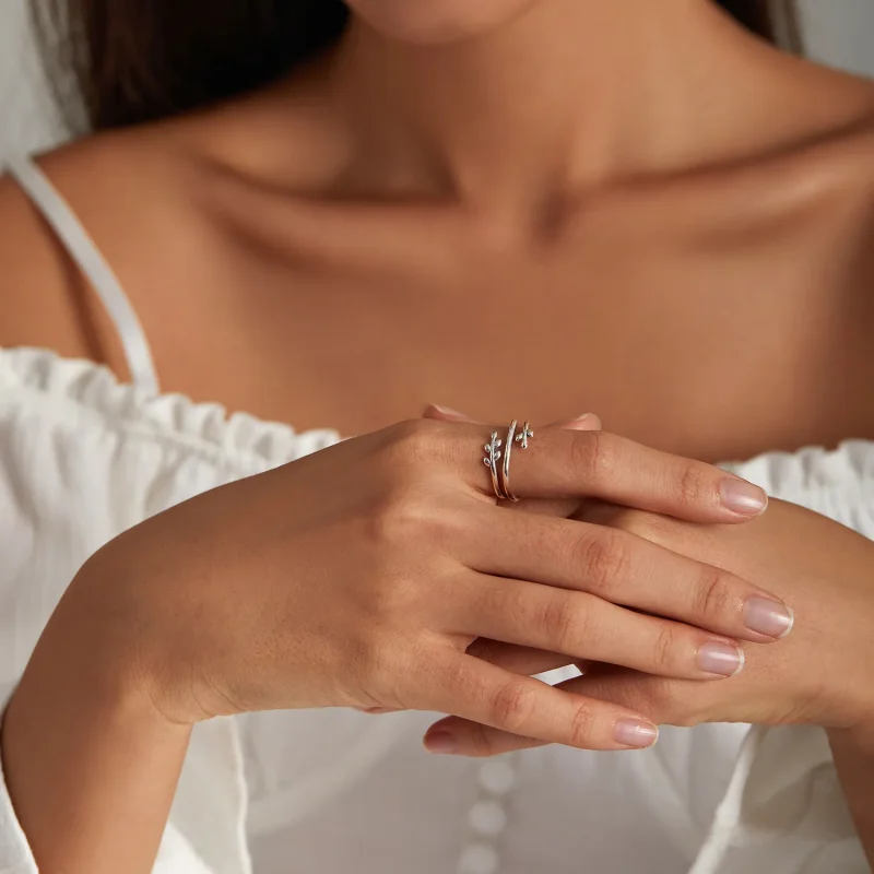 (slika za) Odprt prstan s krogi listov v slogu Pandora - SCR755 - Ogled 6