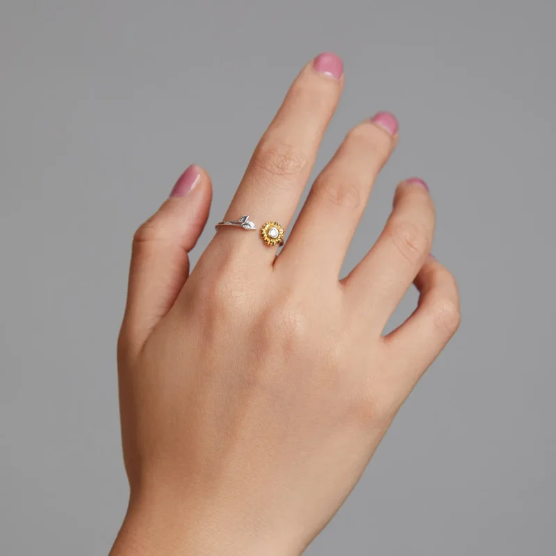 (slika za) Odprt prstan s sončnimi rožami v slogu Pandora - BSR213 - Ogled 6