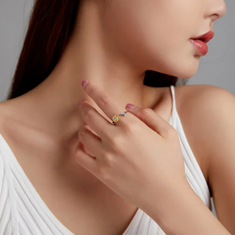 (slika za) Odprt prstan s sončnimi rožami v slogu Pandora - BSR213 - Ogled 9