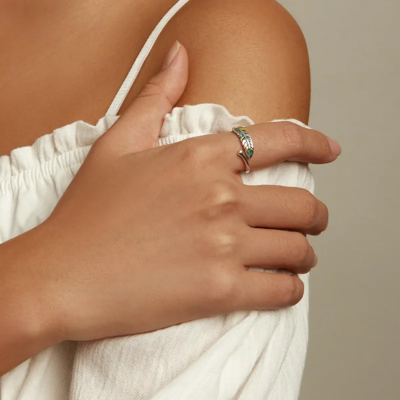 (slika za) Odprt prstan s perjem v stilu Pandora - SCR799 - Ogled 6