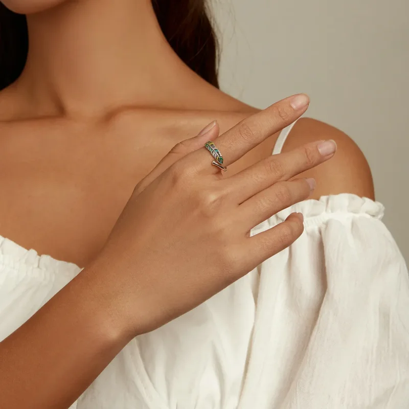 (slika za) Odprt prstan s perjem v stilu Pandora - SCR799 - Ogled 7