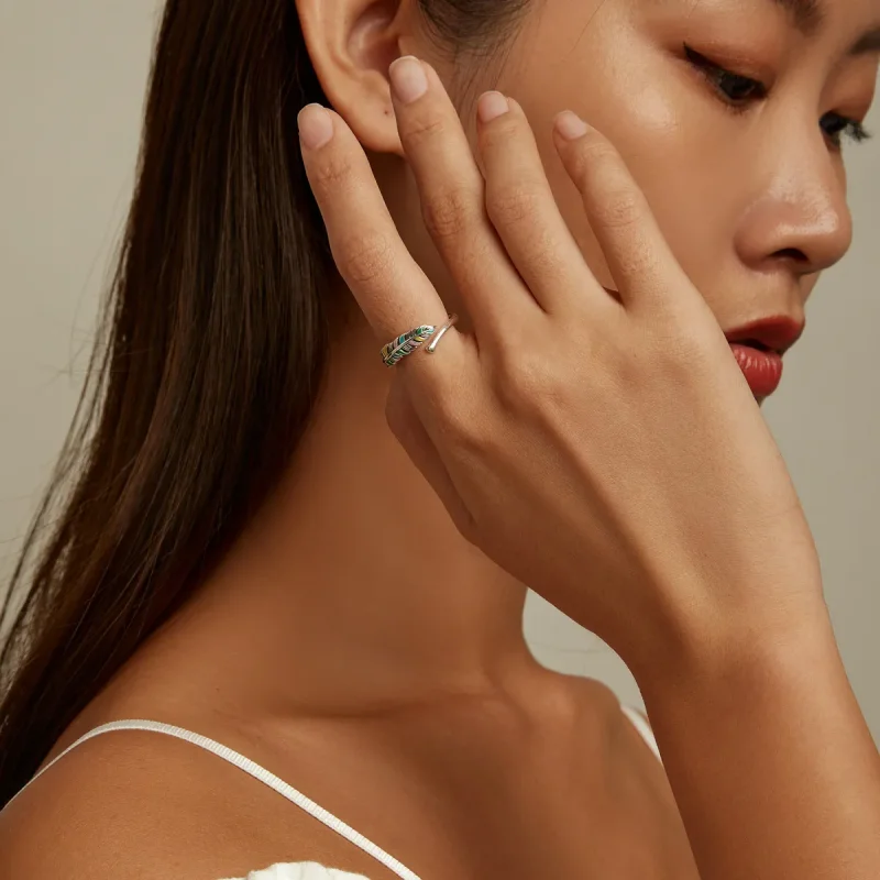 (slika za) Odprt prstan s perjem v stilu Pandora - SCR799 - Ogled 8