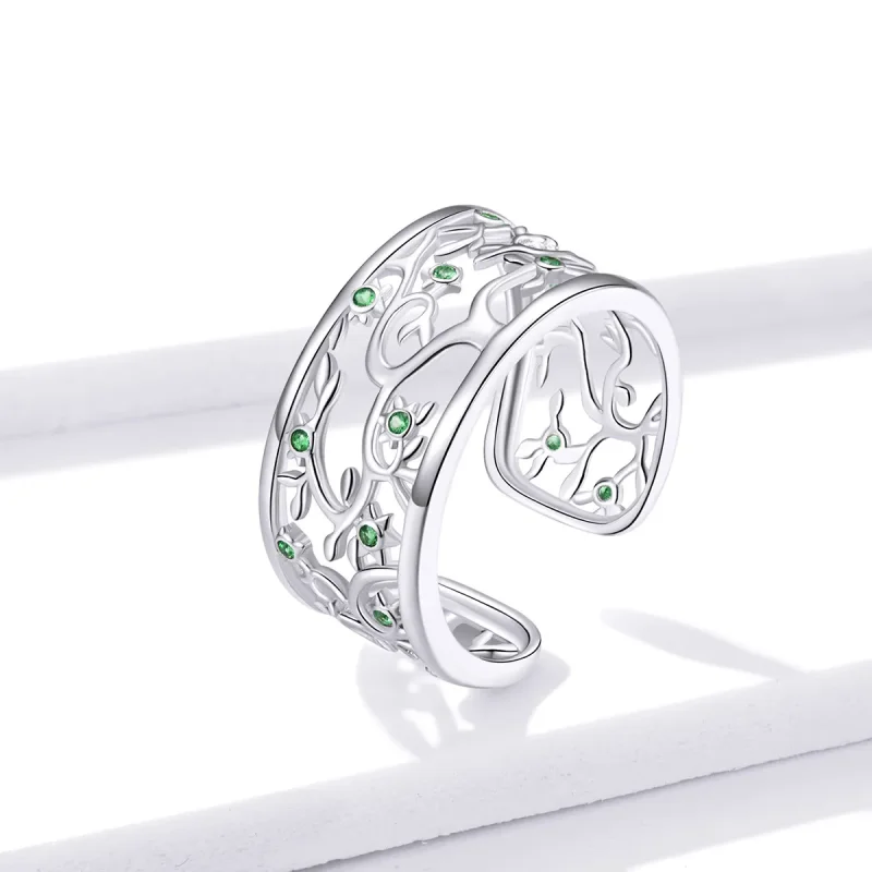 (slika za) Odprt prstan s srebrnim drevom življenja v stilu Pandora - BSR125 - Ogled 2