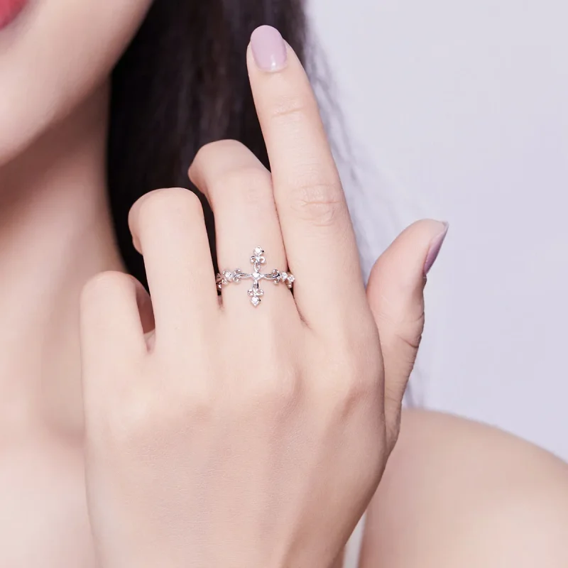 (slika za) Odprt prstan s srebrnim križem v stilu Pandora - BSR041 - Ogled 6