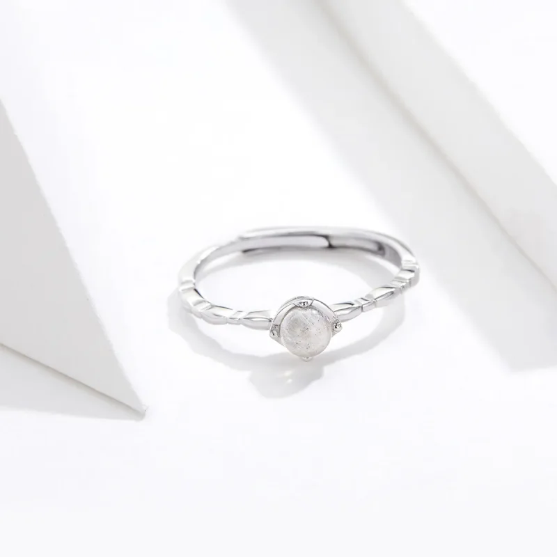 (slika za) Odprt prstan s srebrnim mesečevim kamnom v stilu Pandora - SCR536 - Ogled 5