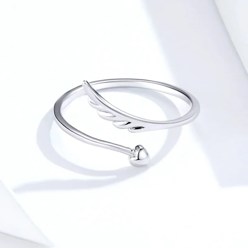 (slika za) Odprt prstan s srebrnimi angelskimi krili v stilu Pandora - SCR567 - Ogled 2