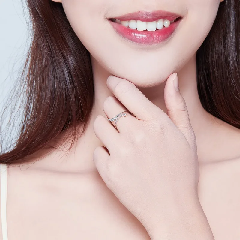(slika za) Odprt prstan s srebrnimi angelskimi krili v stilu Pandora - SCR567 - Ogled 6