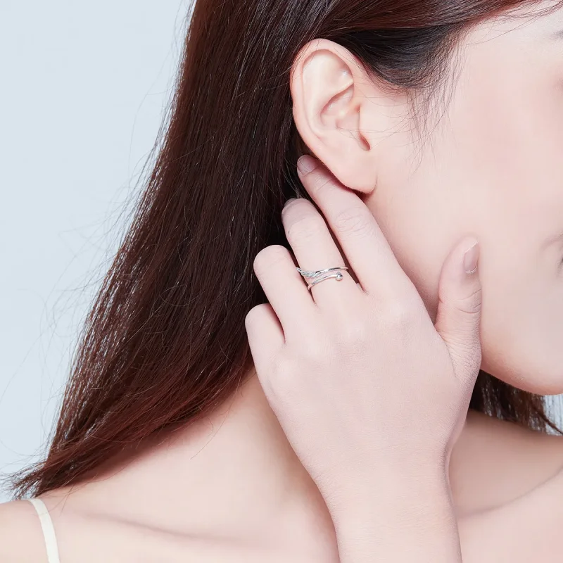 (slika za) Odprt prstan s srebrnimi angelskimi krili v stilu Pandora - SCR567 - Ogled 8