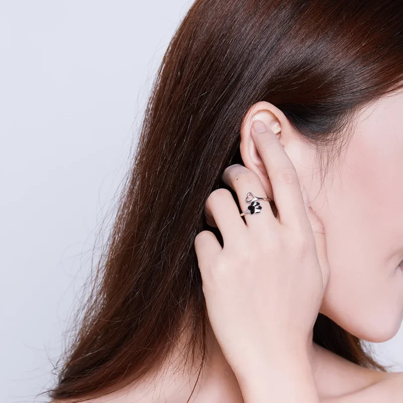 (slika za) Odprt prstan s srebrnimi mačjimi kremplji v stilu Pandora - SCR584 - Ogled 7