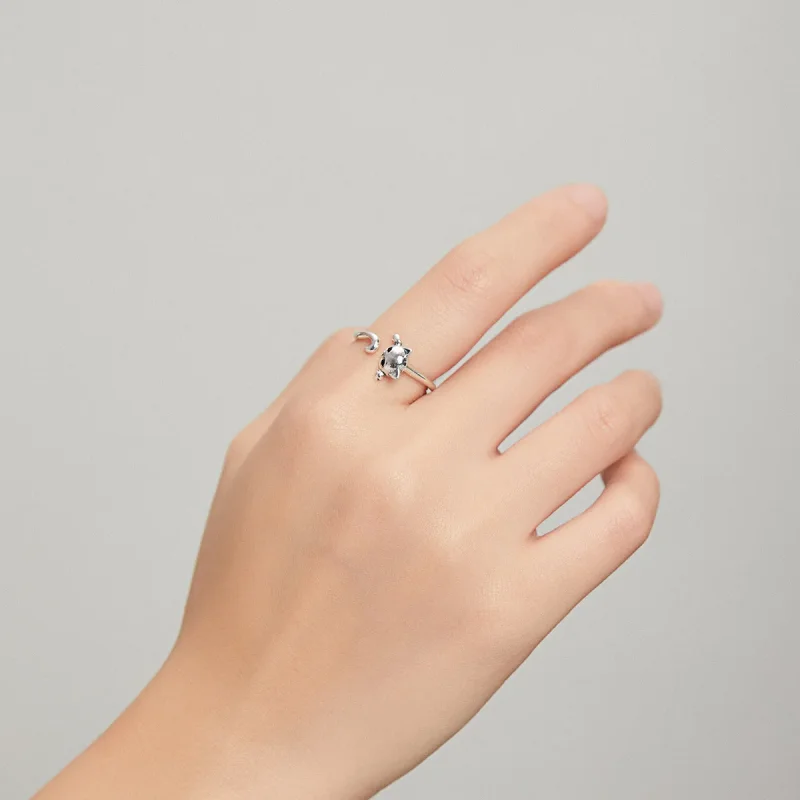 (slika za) Odprt prstan s srebrno ljubko mačko v stilu Pandora - SCR707 - Ogled 5