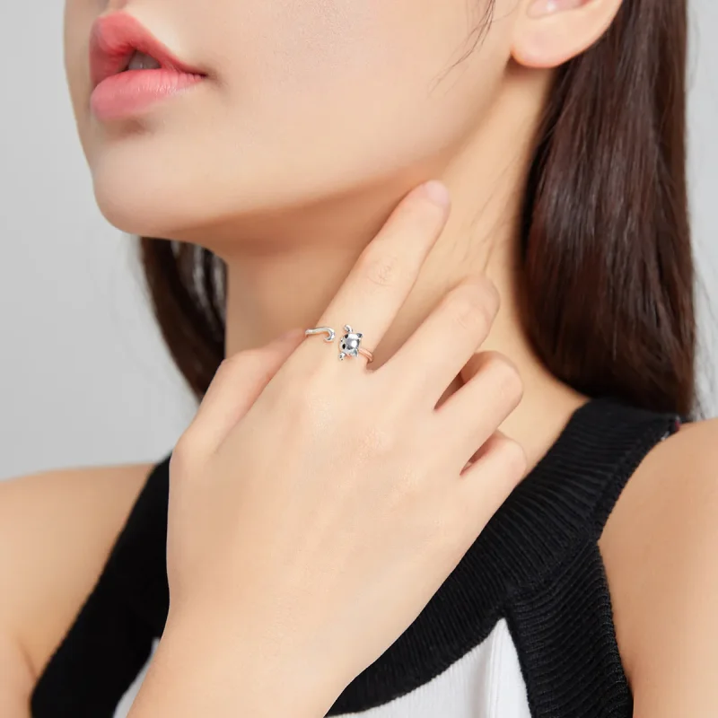 (slika za) Odprt prstan s srebrno ljubko mačko v stilu Pandora - SCR707 - Ogled 6