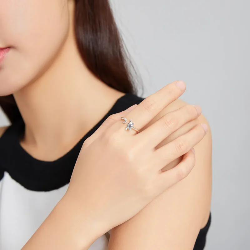 (slika za) Odprt prstan s srebrno ljubko mačko v stilu Pandora - SCR707 - Ogled 7