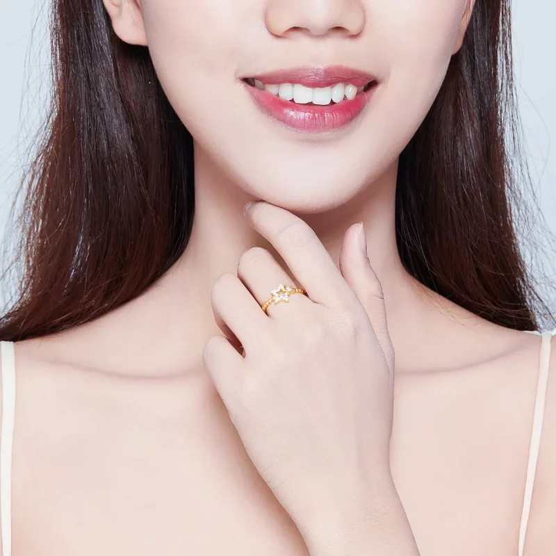 (slika za) Odprt prstan s srebrno luno in zvezdo v stilu Pandora - SCR569 - Ogled 5